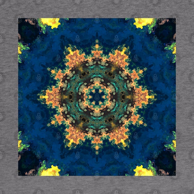 Psychedelic Kaleidoscope Yellow Blue and Green by WormholeOrbital